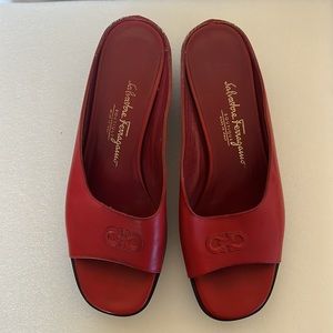 SALVATORE FERRAGAMO Red leather mules 8B approx 1 1/2”heel- Made in Italy